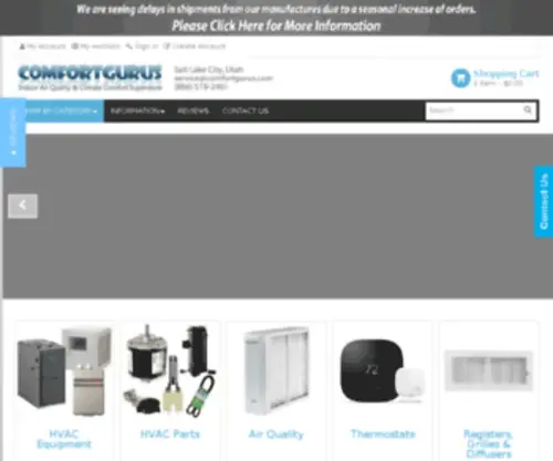 Comfortgurus.com(Your Indoor Air Quality and Climate Comfort Super Store) Screenshot