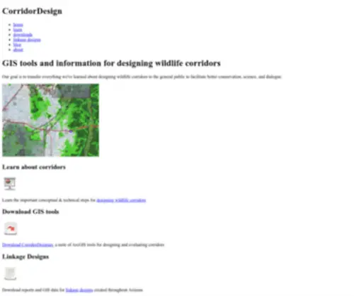 Corridordesign.org(GIS Tools and Information for Designing Wildlife Corridors) Screenshot