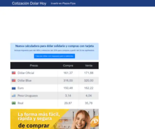 Cotizaciondolarhoy.com.ar(Mejor cotización en casas de cambio y bancos de argentina) Screenshot