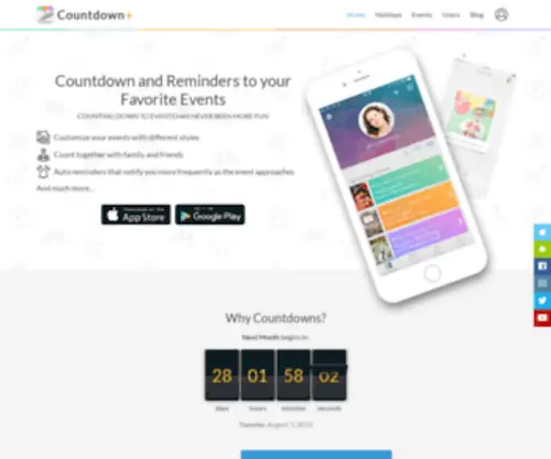 Countdownplusevents.com(Countdown and Reminders to your Favorite Events) Screenshot
