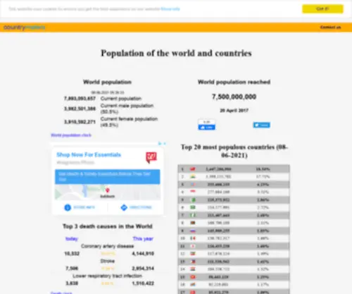 Countrymeters.info(Current world population by country) Screenshot