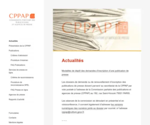 Cppap.fr(Commission paritaire des publications et agences de presse (CPPAP)) Screenshot