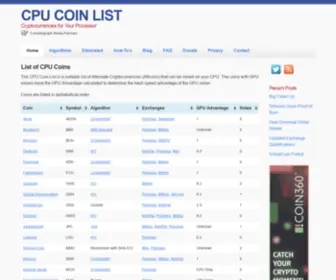 Cpucoinlist.com(The CPU Coin List is a sortable page of alternate cryptocurrencies (AltCoins)) Screenshot