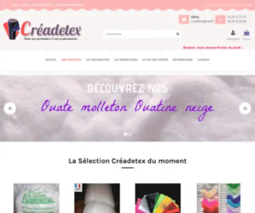 Creadetex.com(Mercerie, couture, tissus, loisirs créatifs, tulle et déco mariage, entoilage) Screenshot