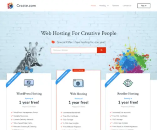 Create.com(Web Hosting For Creatives) Screenshot