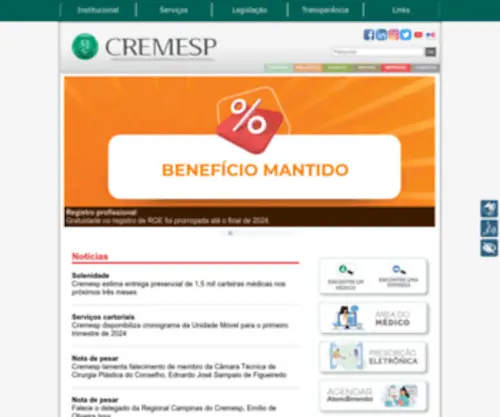 Cremesp.com.br(Conselho Regional de Medicina do Estado de São Paulo) Screenshot