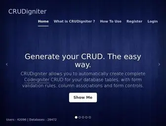 Crudigniter.com(The automatic code generator for Codeigniter) Screenshot