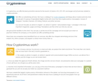 CRYptonimus.com(Cryptonimus Advertising promotion of tokens and cryptocurrencies) Screenshot