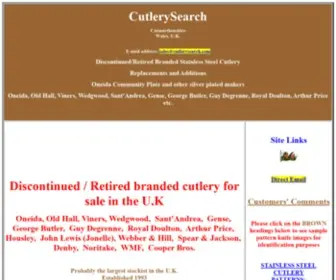 Cutlerysearch.com(Retired branded cutlery Discontinued cutlery for sale in the U.K by Oneida) Screenshot