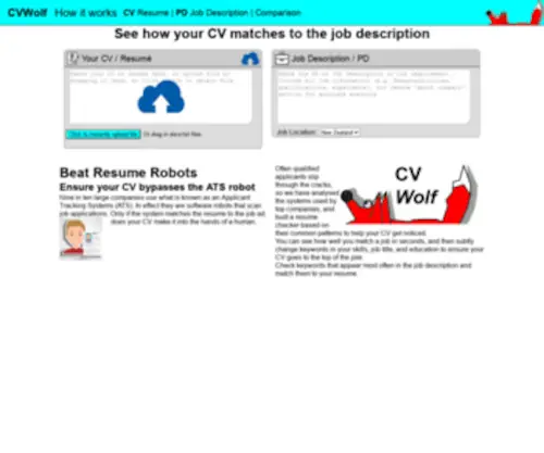 Cvwolf.com(CVWolf is built from algorithms used in top Applicant Tracking Systems (ATS)) Screenshot