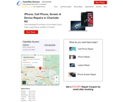 Cybermaxcomputers.com(IPhone, Cell Phone & Device Repair in Charlotte NC) Screenshot