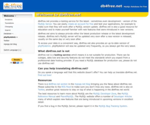 DB4Free.net(MySQL Database for free) Screenshot