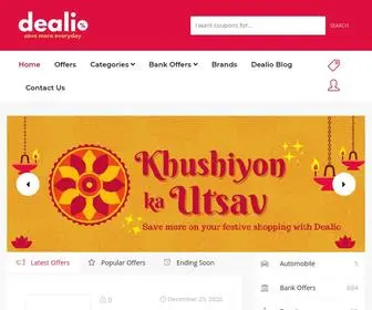 Dealio.co.in(Coupons, offers, discounts and deals on your favorite brands) Screenshot