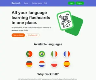 Deckmill.com(The Best Language Learning Flashcards) Screenshot