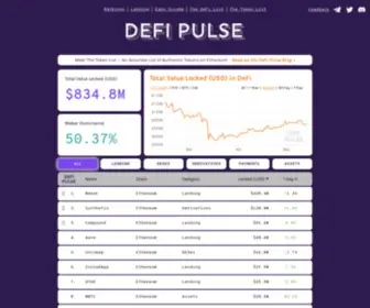 Defipulse.com(The analytics + rankings hub for DeFi. DeFi Pulse tracks key metrics for Decentralized Finance(DeFi)) Screenshot