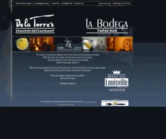 Delatorres.com(De La Torre's Restaurant & La Bodega Tapas Bar) Screenshot