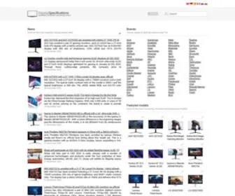 Displayspecifications.com(Specifications and features of desktop monitors and TVs) Screenshot