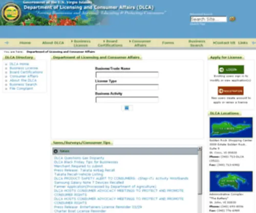 Dlca.gov.vi(Department of Licensing and Consumer Affairs) Screenshot