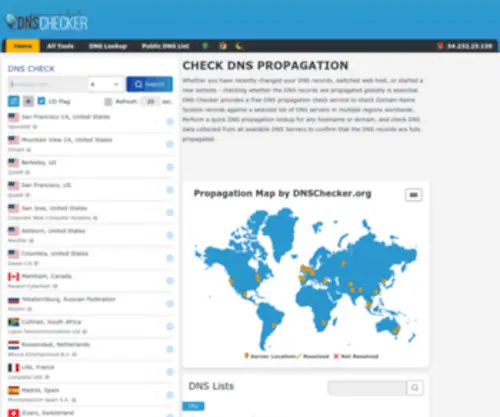 DNSchecker.org(Check DNS Propagation worldwide. DNS Checker) Screenshot