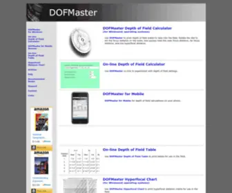 Dofmaster.com(Hyperfocal Distance and Depth of Field Calculator) Screenshot