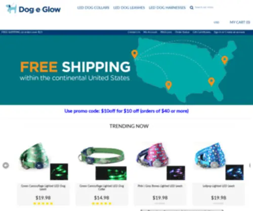 Dogeglow.com(Glow Lighted LED Dog Collars & Dog Leashes for Dog Safety at Night) Screenshot