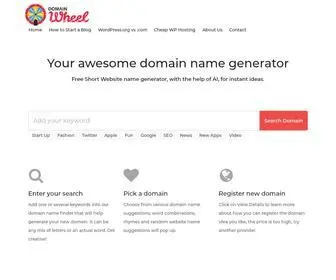 Domainwheel.com(Find the right domain name for your website. A simple tool) Screenshot