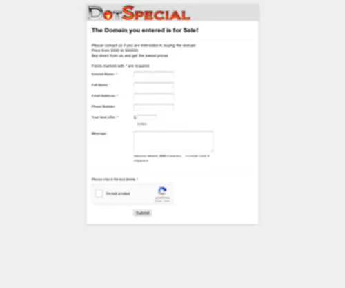 Dotspecial.com(Domains For Sale) Screenshot
