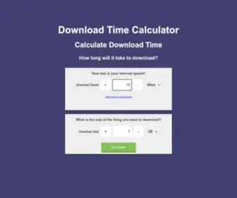 Downloadtimecalculator.com(Download time calculator) Screenshot