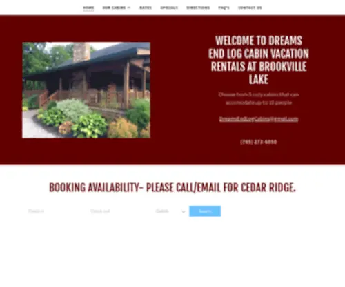 Dreamsendlogcabinrentals.com(Dreams End Log Cabin Vacation Rentals) Screenshot