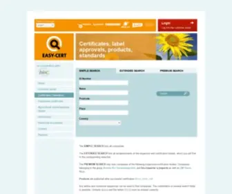 Easy-Cert.com(Certificates, label approvals, products, standards) Screenshot