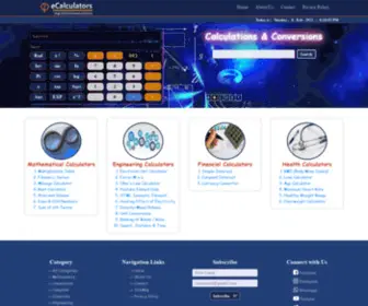 Ecalculators.in(A website for online calculators and unit conversions) Screenshot