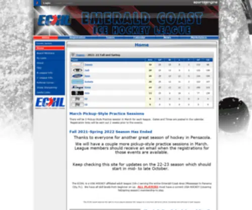 Ecihl.com(Emerald Coast Ice Hockey League) Screenshot