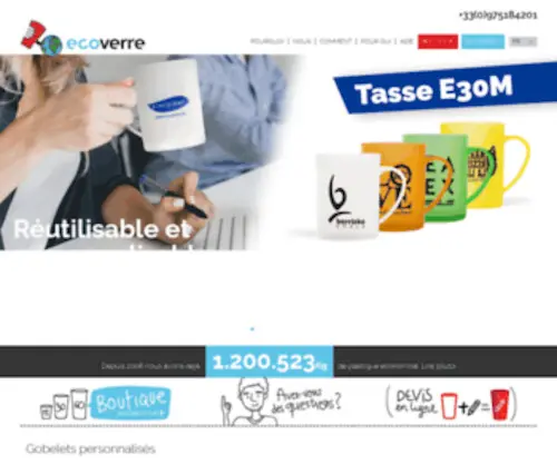 Ecoverre.com(Gobelets réutilisables personnalisés) Screenshot
