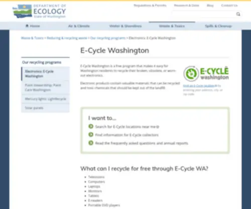 Ecyclewashington.org(Washington State Department of Ecology) Screenshot