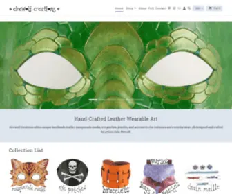 Eirewolfcreations.com(Handmade leather masks and accessories for costumes & everyday wear) Screenshot