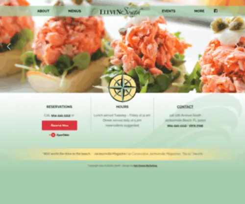 Elevensouth.com(Eleven 11 South Fine Dining Restaurant Jacksonville Beach) Screenshot