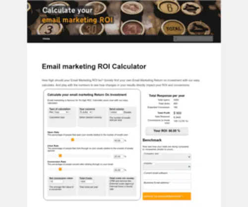 Emailmarketingroi.com(Calculate your email marketing ROI. Email marketing) Screenshot