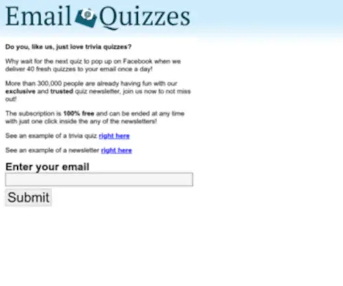 Emailquizzes.com(Trivia quizzes in your email) Screenshot