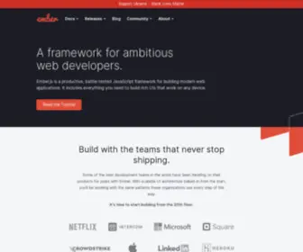 Emberjs.com(A framework for ambitious web developers) Screenshot