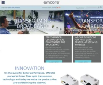 Emcore.com(EMCORE Corporation designs and manufactures Indium Phosphide (InP)) Screenshot
