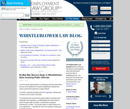 Employmentlawgroupblog.com(Whistleblower Law Blog Archives) Screenshot