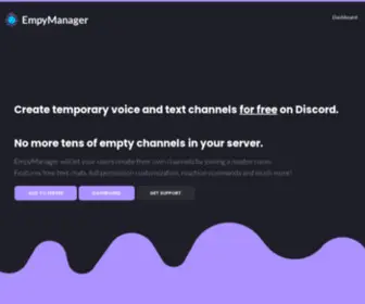 Empymanager.com(Temporary Voice And Text Channels on Discord) Screenshot