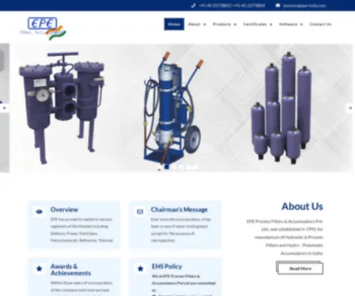 Epe-India.com(Established in the year 1992 for Manufacturer of Accumulators and Duplex Filters in India and Hydro) Screenshot