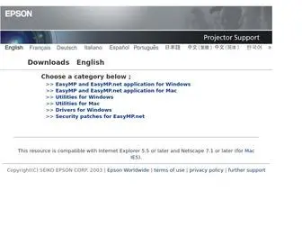 Epson-Projectors.net(EPSON Projector Support) Screenshot