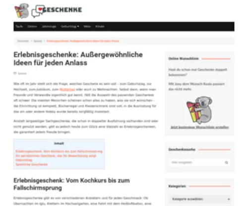 Erlebnisgeschenke-Finden.de(Wunschliste online erstellen und teilen) Screenshot