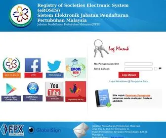 Eroses.gov.my(Registry of Societies Electronic System) Screenshot