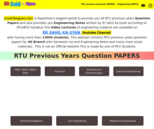 Ersahilkagyan.com(RTU Question Papers All Branches All Semester) Screenshot