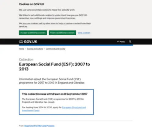 ESF.gov.uk(European Social Fund (ESF)) Screenshot