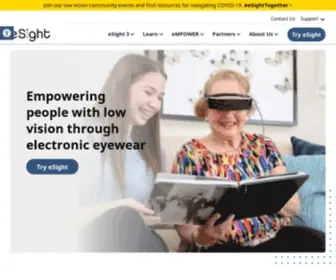 Esighteyewear.com(Electronic Glasses for the Visually Impaired) Screenshot