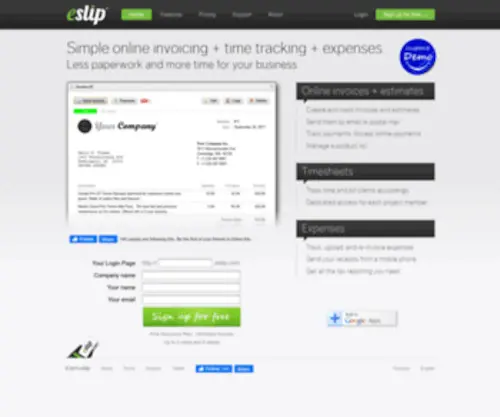 Eslip.com(Online invoicing) Screenshot